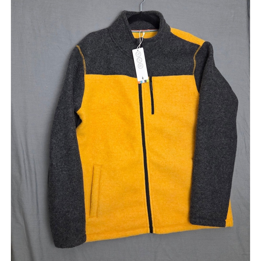 Smartwool Hudson Trail Fleece Full Zip Jacket Mens Large Yellow Gray Wool Blend